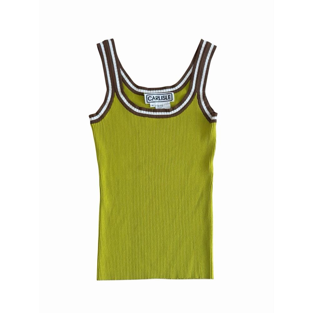 Vintage Y2K Carlisle Knit Ringer Tank Top Contrast Trim Ribbed Knit Shell Small